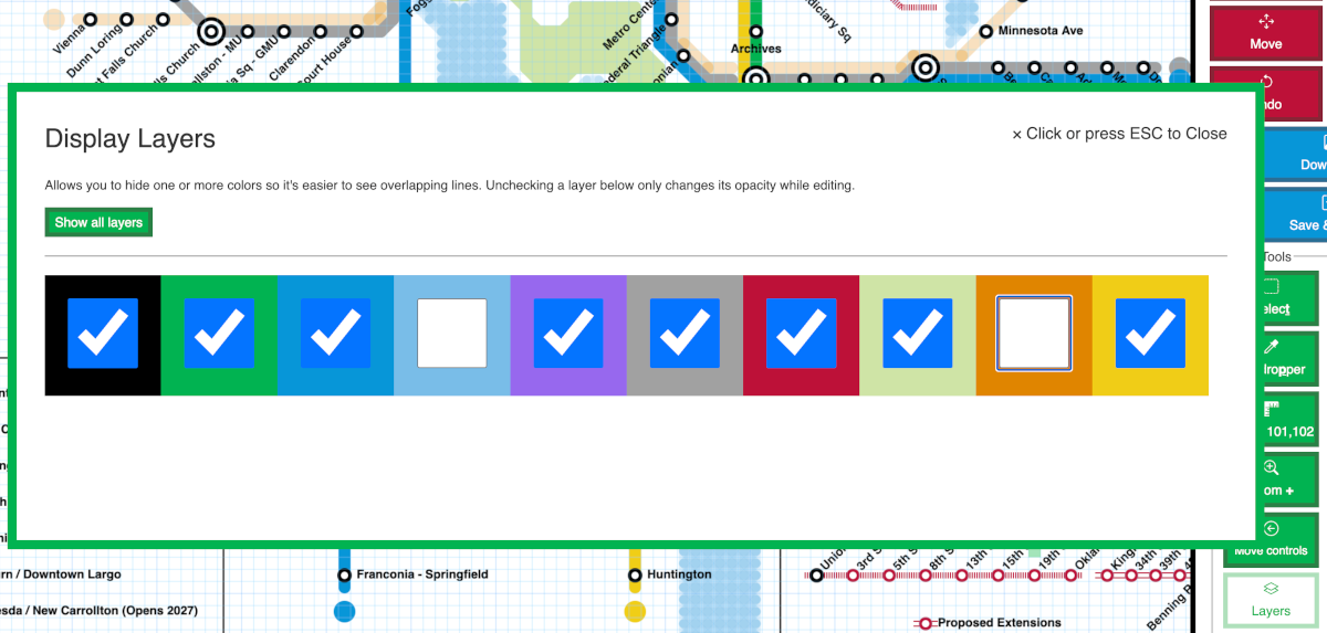 Demonstrating the layers feature by unchecking some of the colors, which are drawn more faintly.