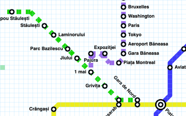 Demonstration of the Dotted Square line style on a map of Bucharest