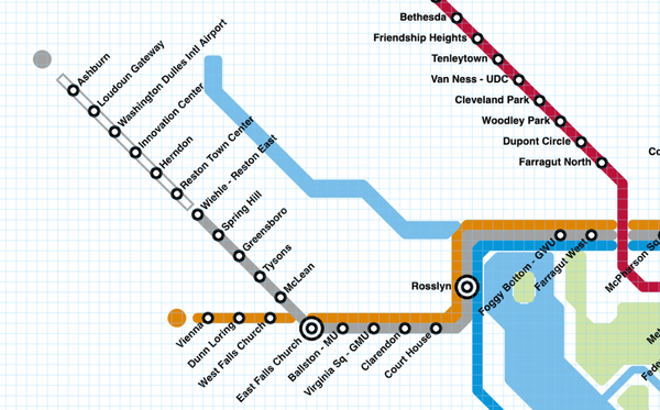 The Hollow line style illustrating when the Silver line was under construction