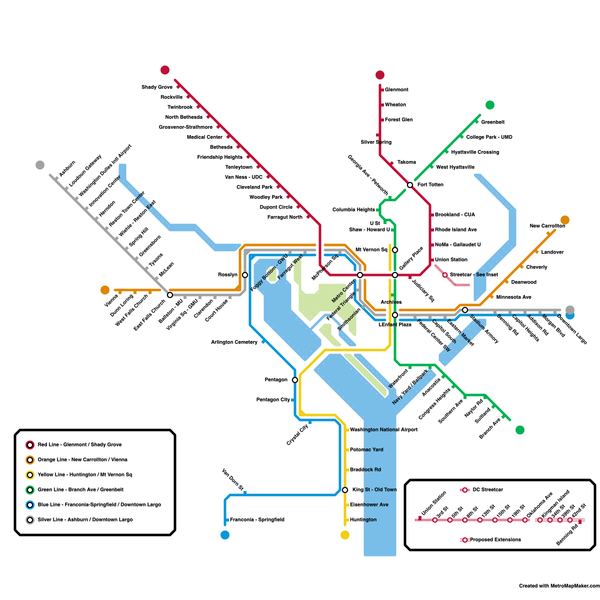 A metro map I made of Washington DC while testing v7.1, but in London style